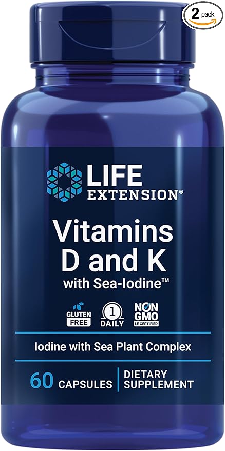 Life Extension Curcumin and Vitamins D &amp K with Sea-Iodine Capsules for Immune Bone Heart and Thyroid Support