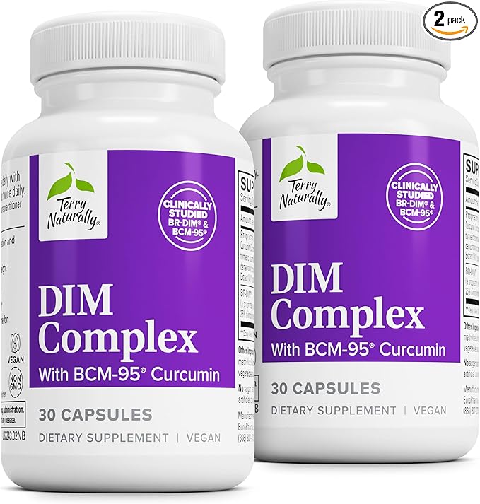 Terry Naturally DIM Complex - Dietary Supplement with BCM-95 Curcumin - Supplement to Support Healthy Hormone Balance Liver Health &amp Menopause Symptom Relief - 30 Capsules 2 Pack (60 Capsules)