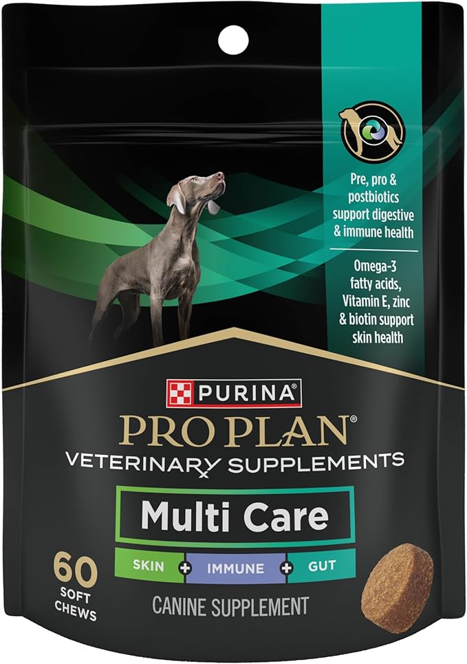 Purina Pro Plan Veterinary Supplements Multi Care Canine Chews for Dogs with Omega 3 Supports Skin Immune and Gut Health - 30ct Pouch