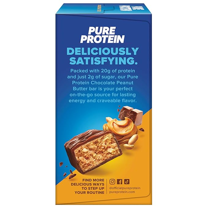 Pure Protein Bars High Protein Nutritious Snacks to Support Energy Low Sugar Gluten Free Chocolate Peanut Butter 1.76 Oz (Pack of 6)