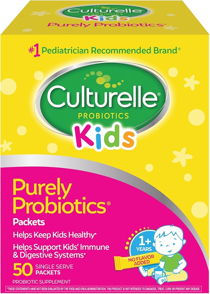 Culturelle Kids Probiotics for Digestive &amp Immune Health 50 Packets + 30 Count Veggie Fiber Gummies Ages 1+