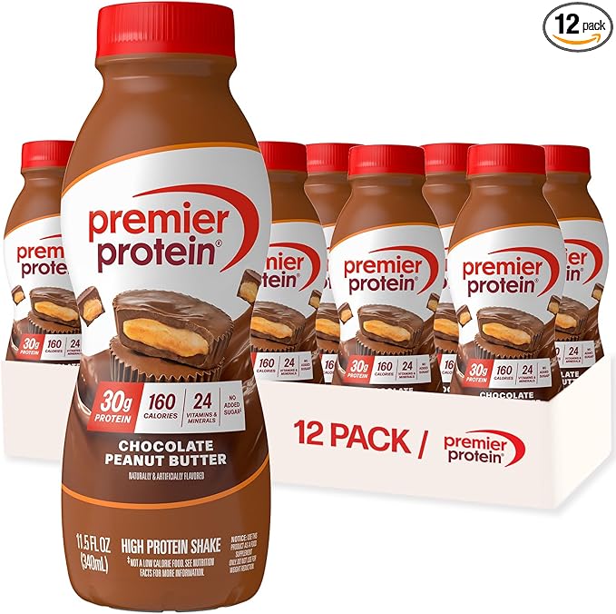 Premier Protein Shake Chocolate Peanut Butter 30g Protein No Added Sugar 24 Vitamins &amp Minerals to Support Immune Health 11.5 fl oz 12 Pack
