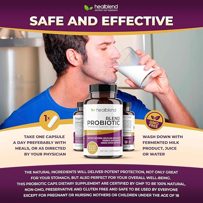 Probiotic Caps Dietary Supplement Capsules Probiotic for Women and for Men Digestive Health Immune System Support Non-GMO Gluten-Free 120 Veg Caps (2)