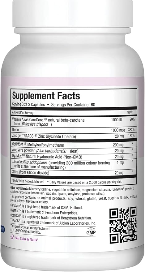 Hair Skin and Nails Vitamins for Women and Men with Hyaluronic Acid Biotin Vitamin A Probiotics - Hair Vitamins for Hair Loss &amp Growth Supplement to Support Body Collagen 120 Caps