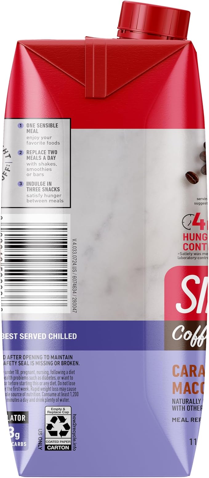 SlimFast Protein Shake with Caffeine Caramel Macchiato- 20g Protein Meal Replacement Shakes High Protein with Low Carb and Low Sugar 24 Vitamins and Minerals 12 Count (Pack of 1)