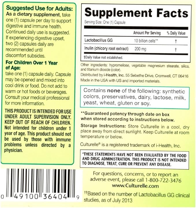 Culturelle Health &amp Wellness Probiotic Vegetarian Capsules 30 ea (Pack of 4)