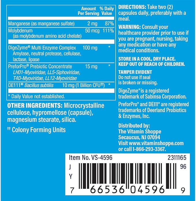 The Vitamin Shoppe Multivitamin + Gut Health a with Prebiotic Probiotic &amp Digestive Enzymes (60 Capsules)