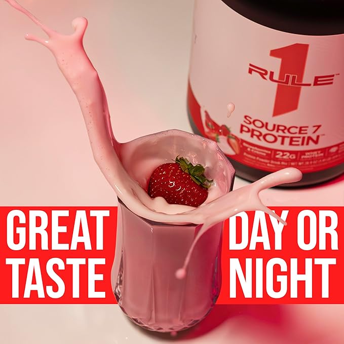 Rule 1 Source 7 Protein – Decadent Flavor Velvety Smooth Texture 22g Anytime Protein and 10g Naturally Occurring EAAs Per Serving from 7 Premium Sources (1.8 Pounds* Strawberries &amp Cream)