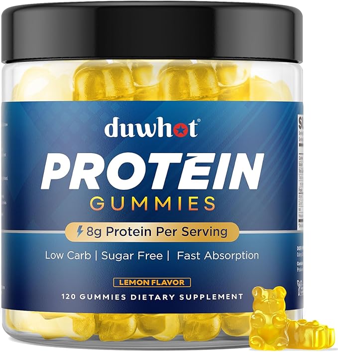 Whey Protein Gummies Sugar Free Low Calorie 8g Protein Per Serving Easy to Take Snacks for Men &amp Women Lemon Flavor 1 Month Supply 120 Chews