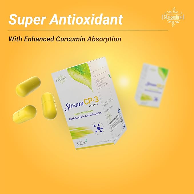 Streamline Stream CP-3 Curcumin Capsules with Piperine | Antioxidant &amp Anti-inflammatory Properties | Ayurvedic Bone &amp Joint Support | Overall Wellness | Curcumin 400Mg | 30 Veg Capsules | Pac