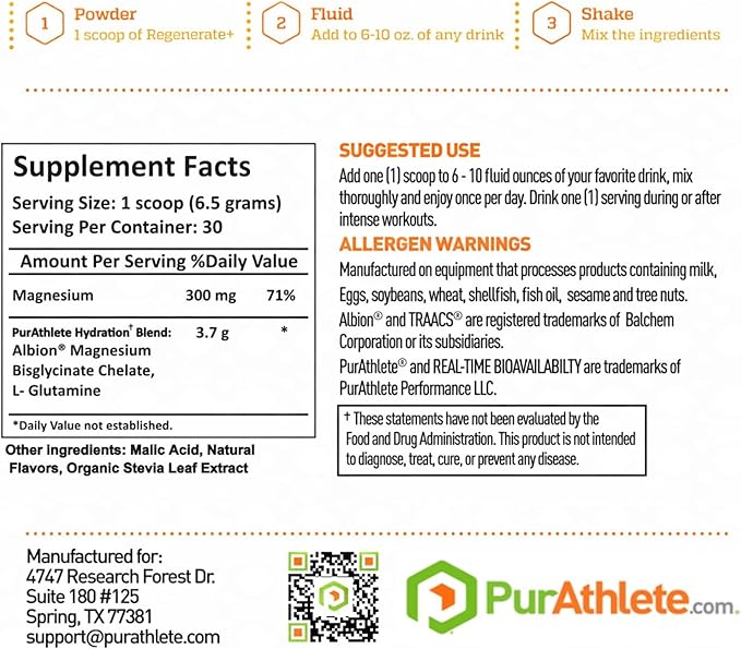 Regenerate+ Magnesium Bisglycinate Powder - 300mg Powdered Chelated Magnesium Bisglycinate Supplement for Women and Men - Support Sleep and Relaxation Natural Energy – 6.7oz (30 Servings)