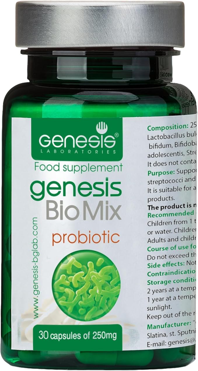 Genesis Biomix Probiotic with Lactobacillus and Bifidobacterium Strains May Support Gut Helth Digestion Immune System 240 Mg per Capsule 30 caps