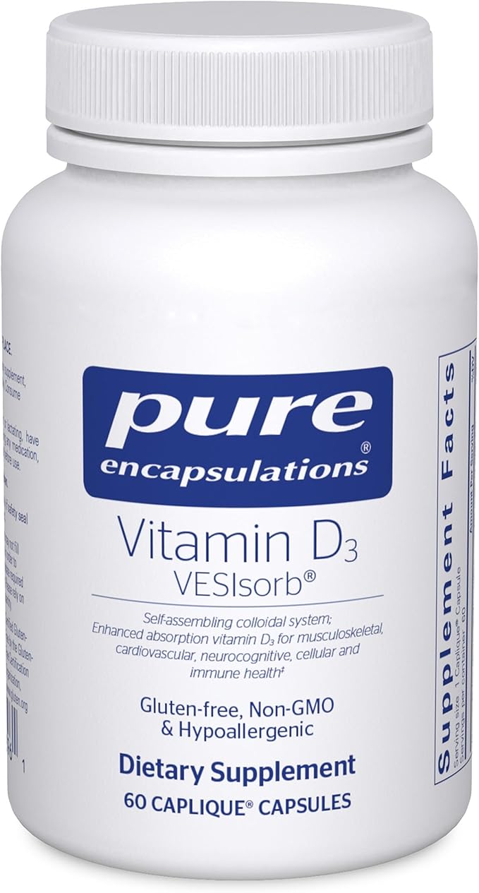 Pure Encapsulations Vitamin D3 VESIsorb | Supplement to Support Bones Heart Colon Breast Health and Enhanced Vitamin D Absorption* | 60 Caplique Capsules