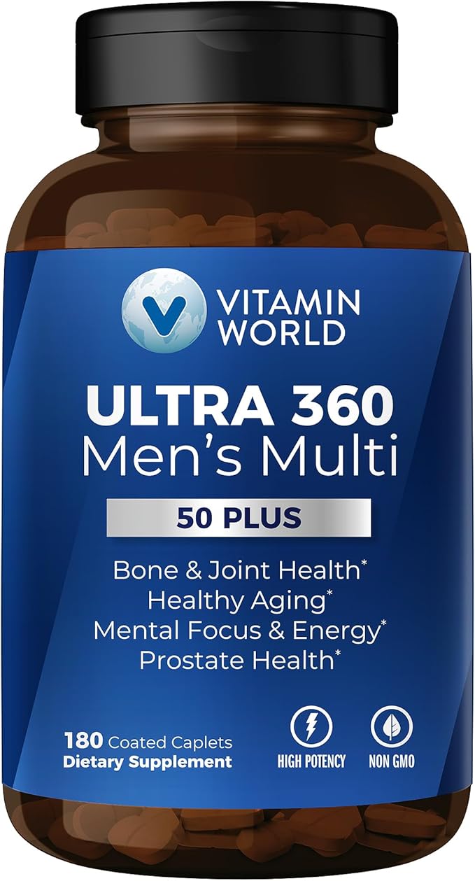 Vitamin World Ultra 360 Multivitamin for Men 50 Plus Men's 50+ Multivitamin with Minerals &amp Herbs for Prostate Function Supplement with Vitamin A C D E &amp Zinc for Healthy Aging 180 Caple