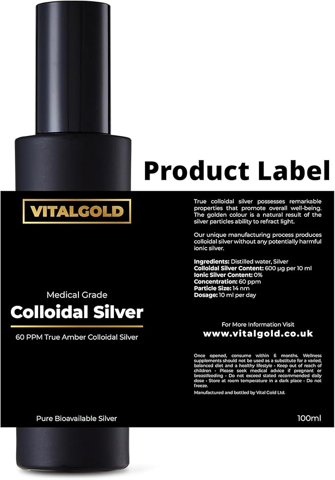 True Colloidal Silver 60 PPM - Free from Ionic Silver - 100ml Glass Bottle with Atomiser Spray Cap