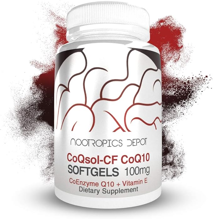Nootropics Depot CoQ10 Capsules | CoQsol-CF CoEnzyme Q10 Softgels | 100mg | 120 Count | Supports Cardiovascular Health Brain Wellness and Cellular Function