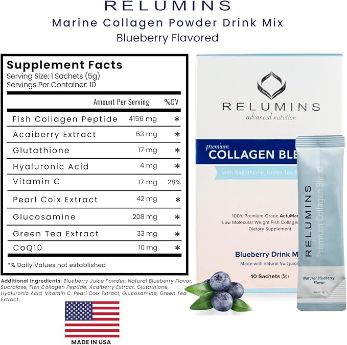 Relumins Premium Gift Glow Set – Collagen Blueberry Glutathione 1000mg &amp Vitamin C with Rose Hips – 3-in-1 Beauty &amp Wellness Kit for Daily Hydration Antioxidant Support
