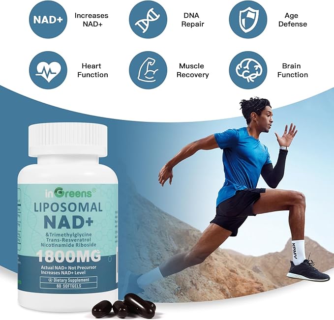 Liposomal NAD+ Supplement 1800 mg with Nicotinamide Riboside Trans-Resveratrol &amp Trimethylglycine – NAD+ Nutrient Support Formula High-Potency Liposomal Softgels 120 Count