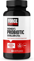Force Factor Probiotic for Women 50 Billion CFU Women’s Probiotic for Digestive Health Immunity and Vaginal Health 10 Strains with Lactobacillus Acidophilus Vegan 60 Capsules