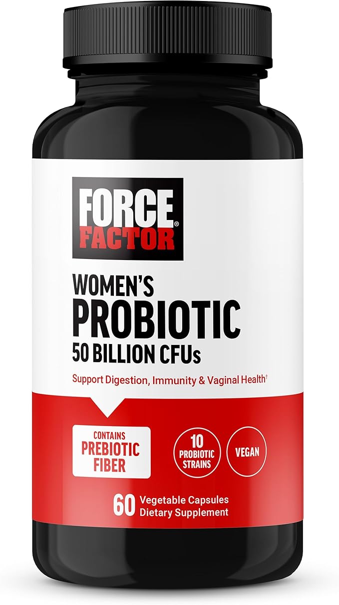 Force Factor Probiotic for Women 50 Billion CFU Women’s Probiotic for Digestive Health Immunity and Vaginal Health 10 Strains with Lactobacillus Acidophilus Vegan 60 Capsules