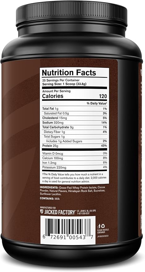 Jacked Factory Authentic ISO Whey Protein Isolate Powder - Low Carb Non-GMO Muscle Building Protein w/No Fillers Post Workout Recovery Dark Chocolate - 25 Servings