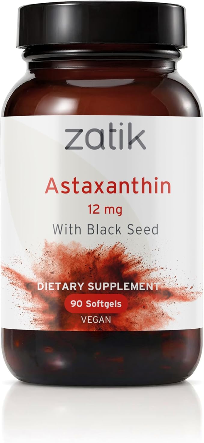 Zatik Naturals - Astaxanthin 12mg with Organic Black Seed Antioxidant 90 Vegan Softgels