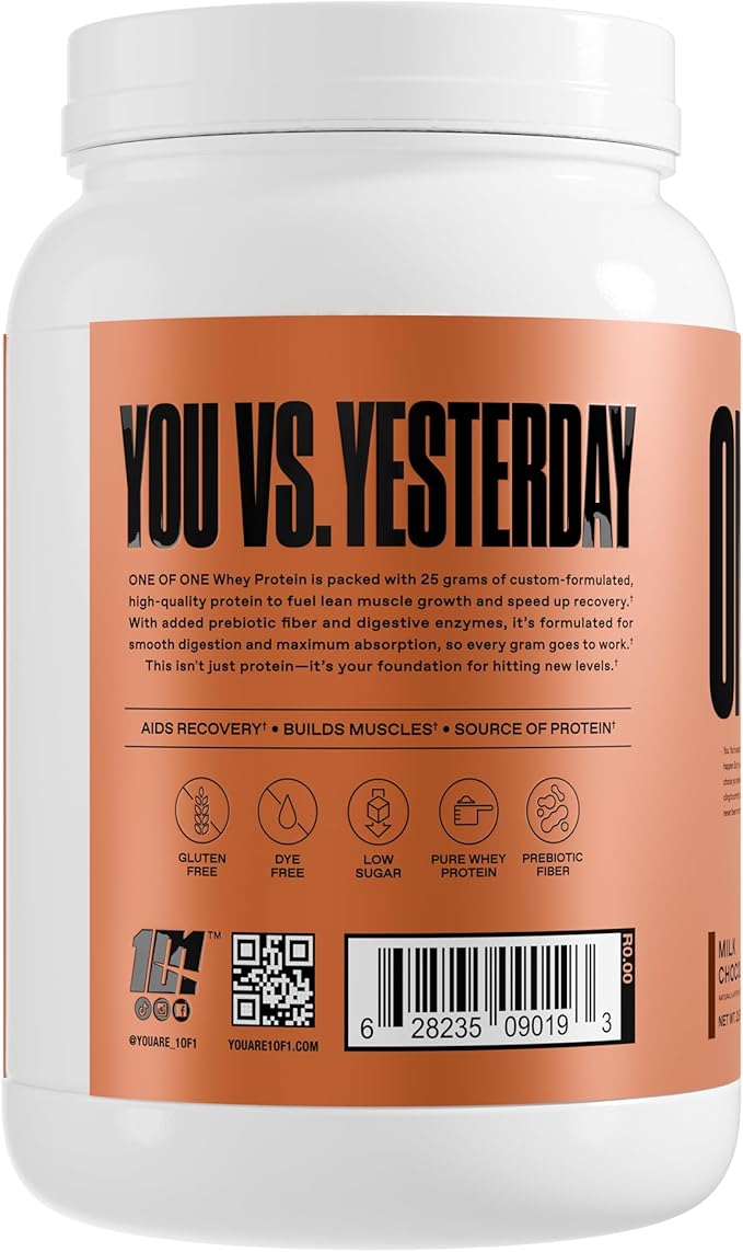 ONE OF ONE Whey Protein Powder – 25g Whey Protein Concentrate with Digestive Enzymes Gluten Free Low Carb Post-Workout Recovery – Milk Chocolate Flavor 2lb