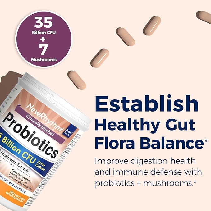 NewRhythm Probiotics Bundle: 35B CFU Mushroom Immune Support &amp 50B CFU 20-Strain Digestive Health. The Ultimate Duo for Inner Wellness