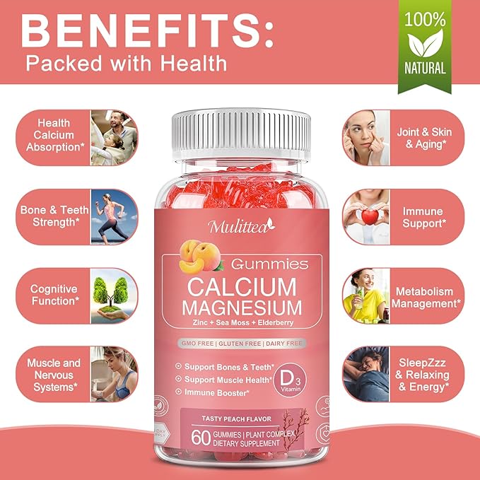 Plan Calcium Gummies with D3Zinc - Plant Complex Calcium Magnesium Supplement with GlycinatePotassiumVitamin C &ampWhole Natural Food for Bone &amp Immune Support- 120 Chewable Gummy Sugar-Free