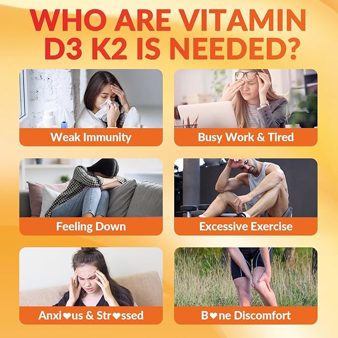 Vitamin D3 K2 Gummies Sugar Free Vitamin D3 K2 w/Calcium Magnesium Omega-3 Vitamin CB12 K2 D3 Supplement