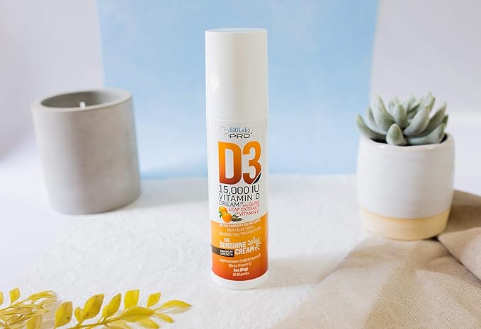 BIOLABS PRO All Natural Vitamin D3 15000IU Vitamin D Cream - Maximum Strength - Fight Vitamin D Deficiency Naturally - with Vitamin K2 &amp Olive Leaf Extract - Safe &amp Effective (15000IU - 3.0oz