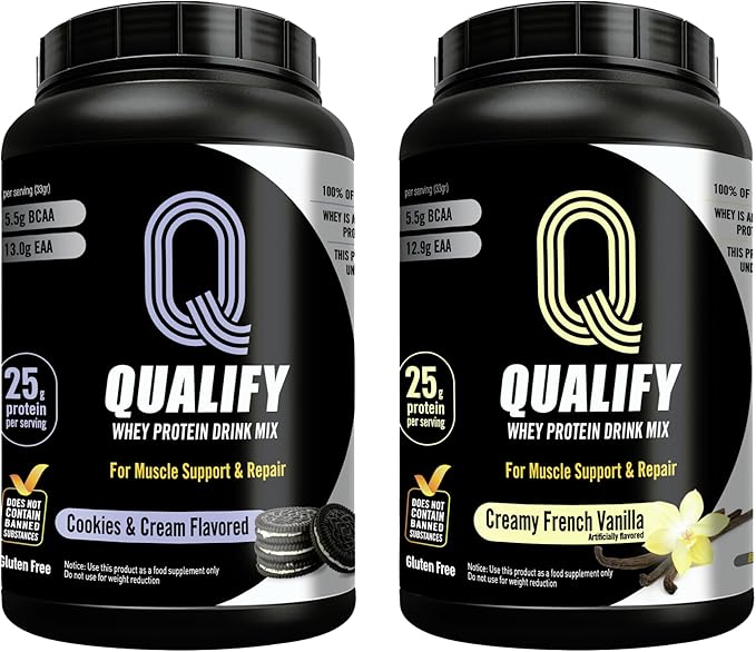 Cookies and Cream + French Vanilla Whey Protein Powder Bundle - Gluten-Free 25g Protein 5.5g BCAA 2.7g Leucine 1.4g Isoleucine 1.4g Valine