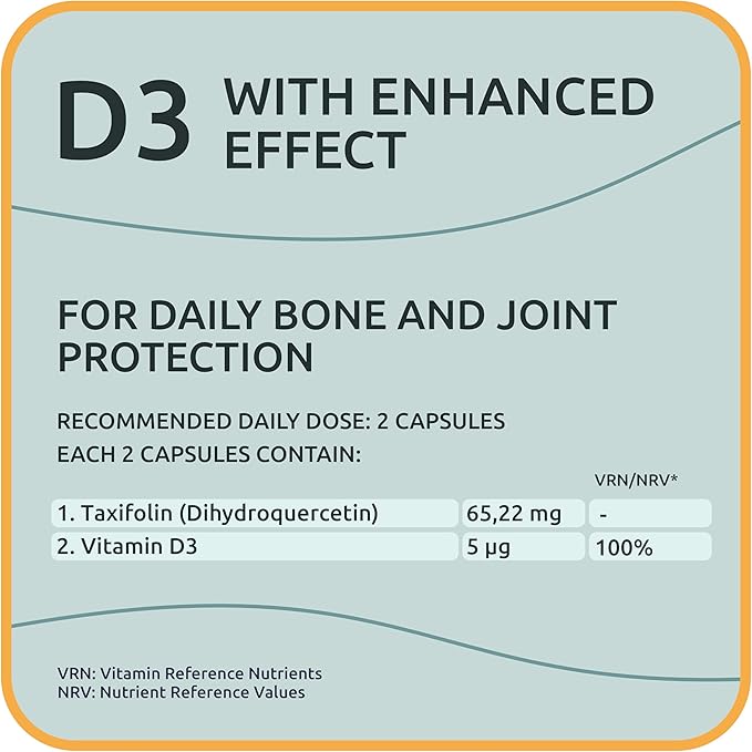 Taxifolin (Dihydroquercetin) + Vitamin D3 – 530 mg 60 Vegan Capsules – Antioxidant &amp Bone Health Support