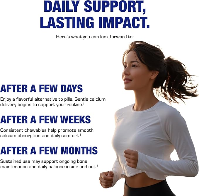 Chewable Calcium Supplement for Women - Clinical Bone Supplement with Chewable Calcium with Vitamin D Magnesium and Boron Complex for Bone Health &amp Strength Support - Made in The USA - 30 Servings