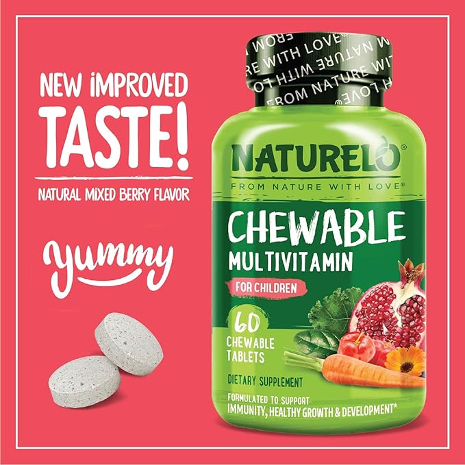 NATURELO Teen Multivitamin - 60 Capsules and Chewable Vitamin for Kids - 60 Tablets Bundle