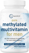 Micro Ingredients Pure Methylated Multivitamin for Men 240 Capsules | with Vitamin C D E B Complex + Methylfolate lycopene Saw Palmetto Ginseng &amp Maca | Men’s Daily Support | Filler Free