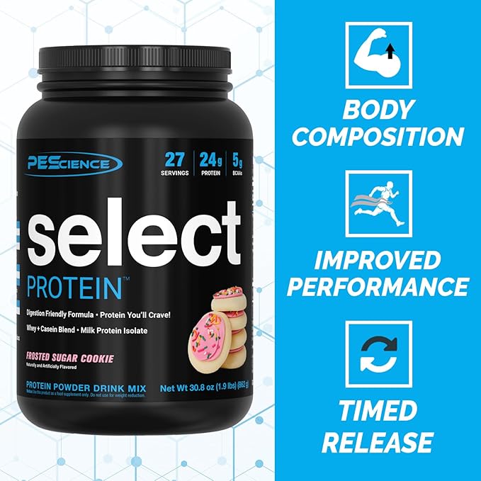 PEScience Select Protein Powder Whey and Casein Blend Lean Protein Powder for Women and Men Low Calorie Low Carb Keto Friendly Gluten Free Frosted Sugar Cookie - 27 Servings
