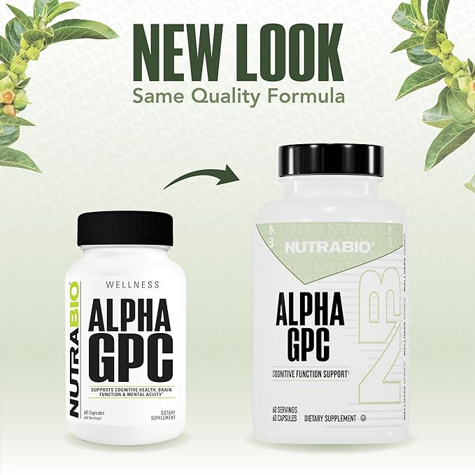 NutraBio Alpha GPC Brain Support &amp Improved Memory Function 300mg - 60 Vegetable Capsules