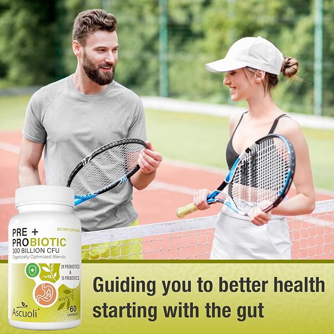 Ascuoli Probiotics for Women &amp Men - 300 Billion CFU 24 Strains Probiotics + 15 Organic Herbs Blend Daily Probiotic for Digestive Health Immune Gut Bloating - 60 Capsule
