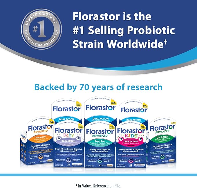 Florastor Probiotics for Digestive and Immune Health 100 Capsules Probiotics for Women &amp Men Helps Flush Out Bad Bacteria Boosts The Good with Our Unique Strain Saccharomyces Boulardii