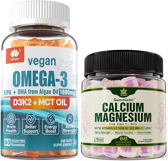 Plant Based Calcium Supplement Vegan Omega3 Gummies 1280mg- from Marine Algae Oil