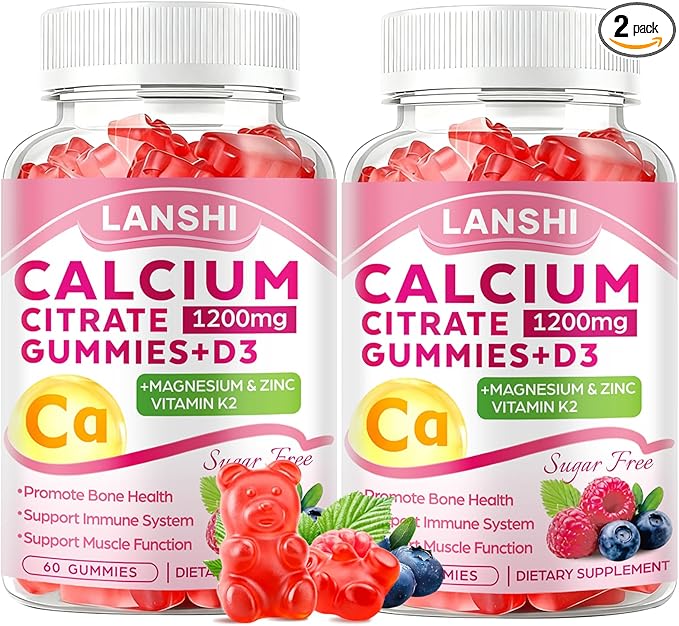 Calcium Citrate Gummies 1200mg with Vitamin D3 &amp K2 Supplements for Women &amp Men High Absorption Calcium Gummies Plus Magnesium Zinc for Strong Bones &amp Immune Support Mixed Berry Flavor