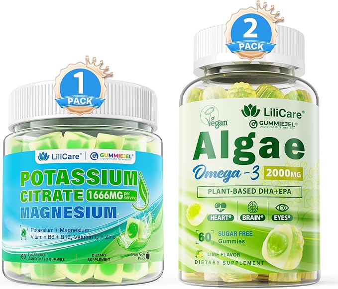 Omega 3 Gummies 2200mg Potassium Citrate Gummies 1666mg for Adults 3 Pack