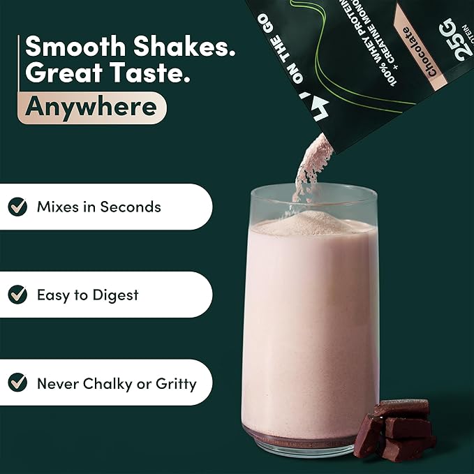 Nutrition On The Go Whey Protein Isolate Packets with Creatine – 25g Protein + 5g Creatine – Single-Serve Travel Protein Powder - Variety Pack (Vanilla &amp Chocolate) (6-Pack)