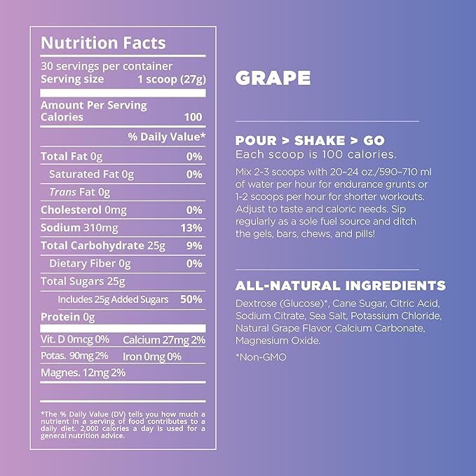 Tailwind Nutrition Endurance Fuel Carbohydrate &amp Electrolyte Sports Drink Mix Powder Gluten-Free Vegan Grape 30 Servings