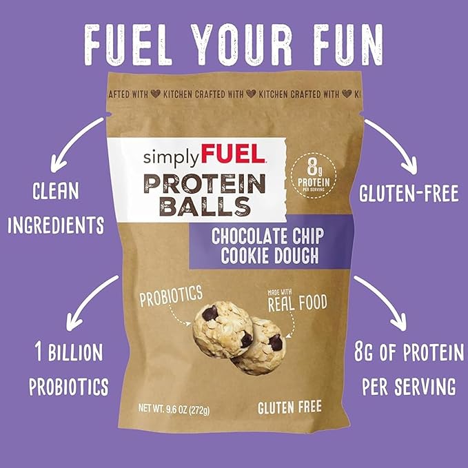 Chocolate Chip Cookie Dough Protein Balls (14.4 oz.) Gluten-Free Snack with 8g Protein &amp Probiotics – No Artificial Ingredients Clean Whole Food Energy Bites