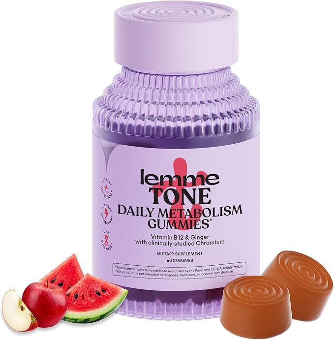 Lemme Tone Metabolism Gummies Apple Cider Vinegar Clinically Studied Chromium B12 Ginger Root Extract Promote Lean Body Mass Watermelon Apple Flavor (30 Day Supply)