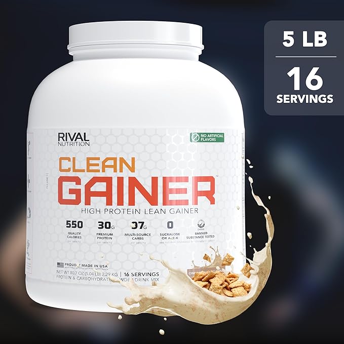 Rival Nutrition Clean Gainer Protein Powder – 5LB Cinnamon Toast Cereal – High Protein Lean Mass &amp Weight Gainer | 550 Calories 30g Protein 97g Multi-Source Carbs No Artificial Flavor – 16 Serv