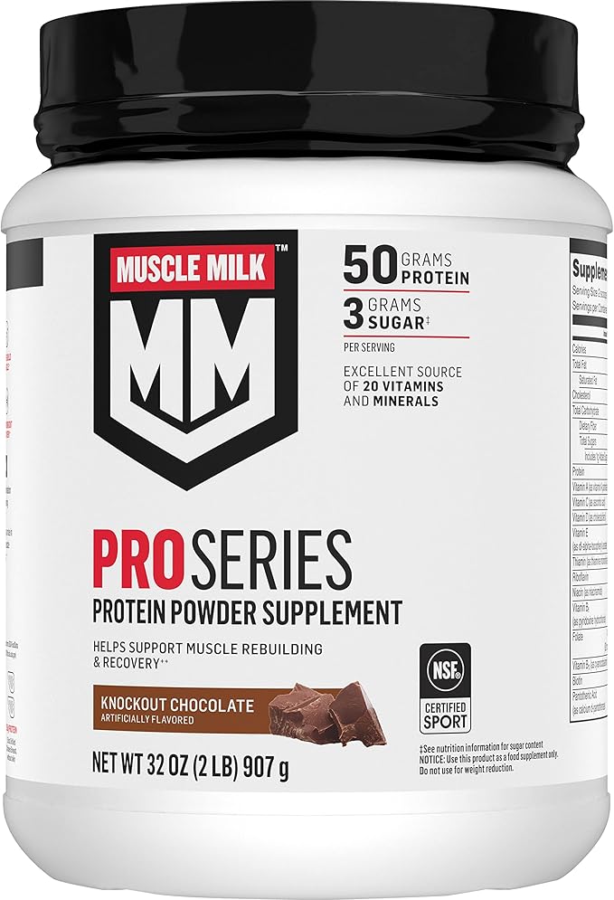 Muscle Milk Pro Series Protein Powder SupplementKnockout Chocolate2 Pound11 Servings50g Protein &amp Genuine Protein Powder Chocolate 1.93 Pounds 12 Servings 32g Protein 3g Sugar