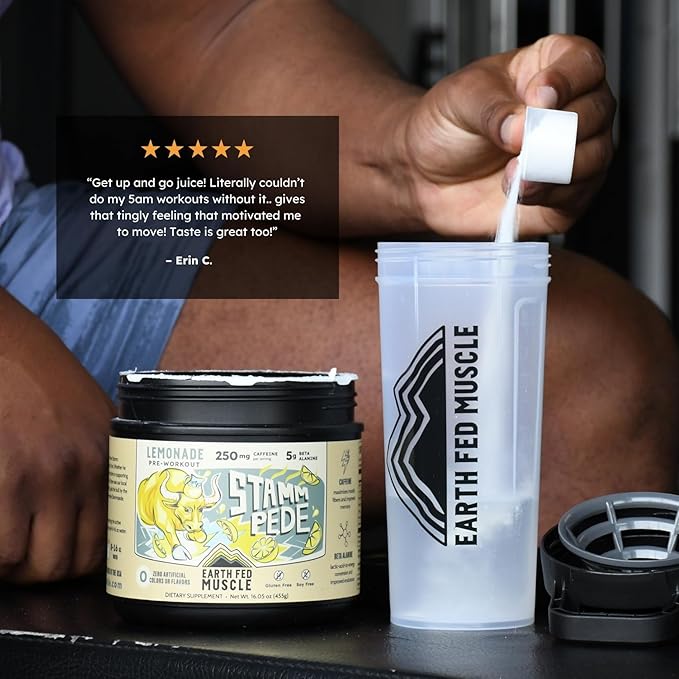 Earth Fed Muscle Stammpede Pre Workout Powder Lemonade Flavor 250mg Caffeine Powder 5g Beta Alanine Citrulline Taurine &amp Tyrosine Gluten &amp Sugar Free Pre Workout Keto Friendly 26 Servi